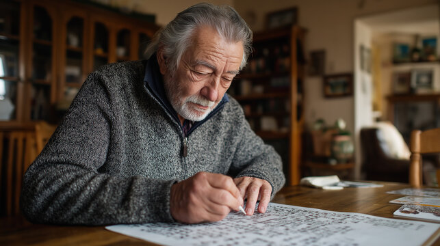 Elderly man doing a crossword puzzle - Brain Health