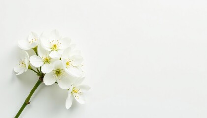 Delicate white flower blossoms against pure white backdrop, pure, macro