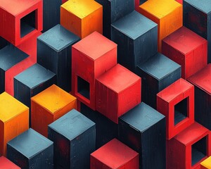 Obraz premium Colorful geometric arrangement of boxes in vibrant hues creating a dynamic pattern