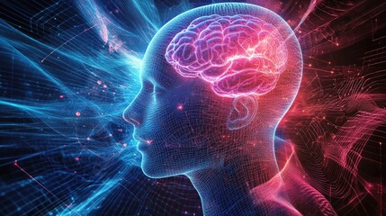 Digital background featuring AI, data transmission, encryption, and scientific research for tech operations