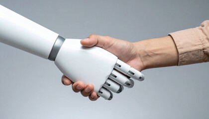 Human Hand Shaking with a Robot Hand Symbolizing Unity