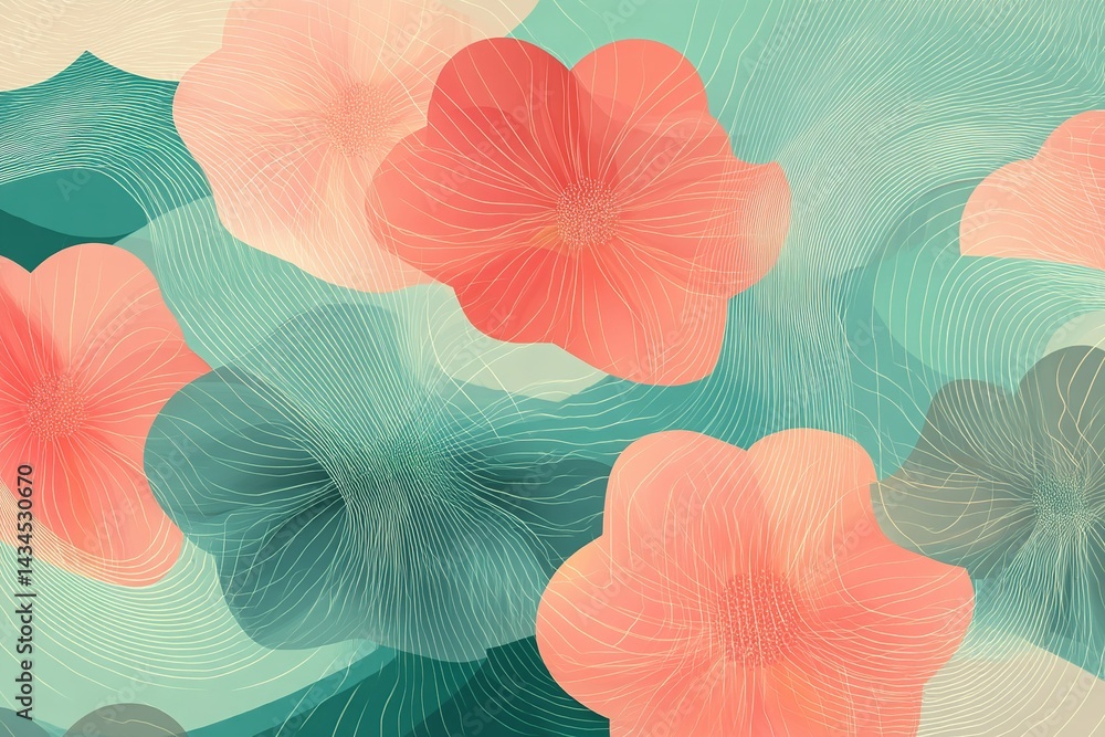 Poster vibrant abstract floral design with flowing lines and soft colors in a harmonious arrangement of flo