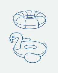 Hand-drawn inflatable pool ring Illustrations. Line art, ink, minimalist style. Vector illustration. Summer collection.