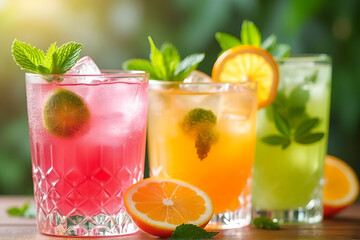 Fototapeta premium World Cocktail Day Celebration with Colorful Drinks, Garnishes, and Festive Atmosphere 
