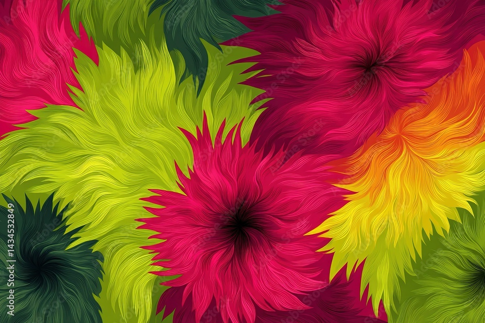Poster vibrant abstract floral patterns in bold colors with dynamic textures and shapes