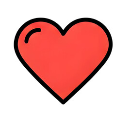 Simple red heart icon, black outline, isolated white background, love, romance, life, like button,