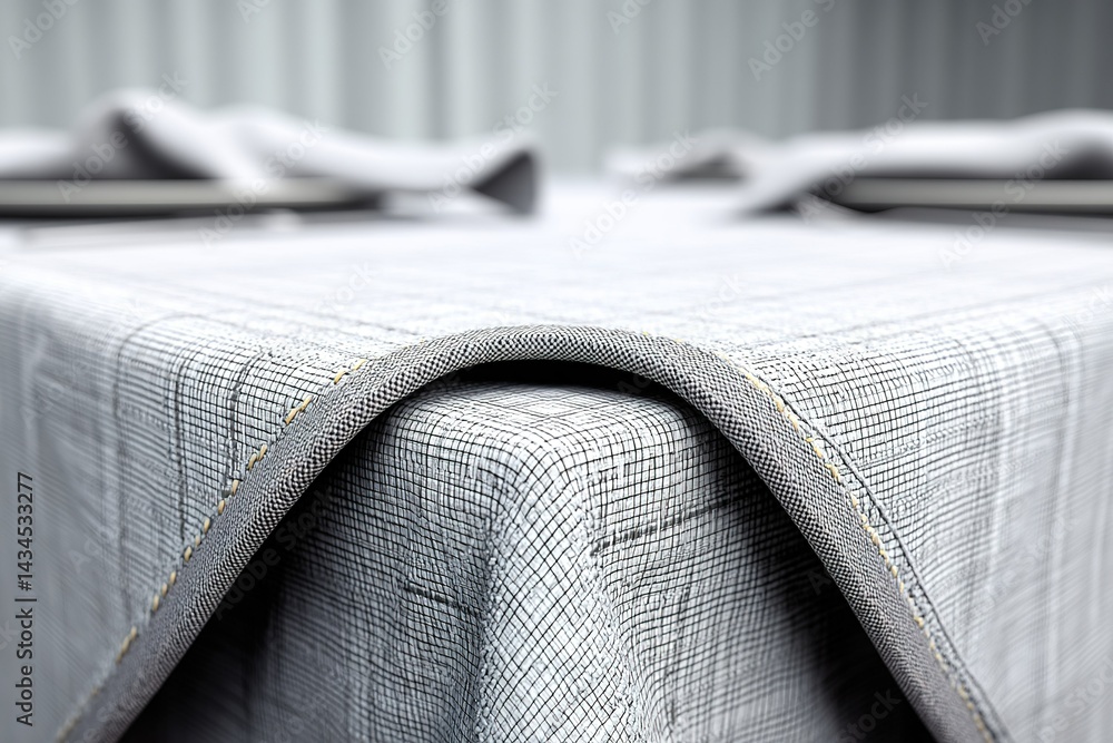 Poster elegant dining table with gray patterned cloth ready for a sophisticated meal in a modern setting