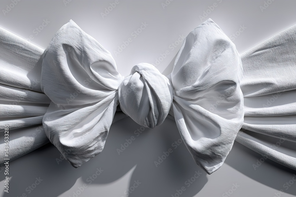 Poster white fabric bow tied with elegant draping showcases textile artistry and design aspects in a modern