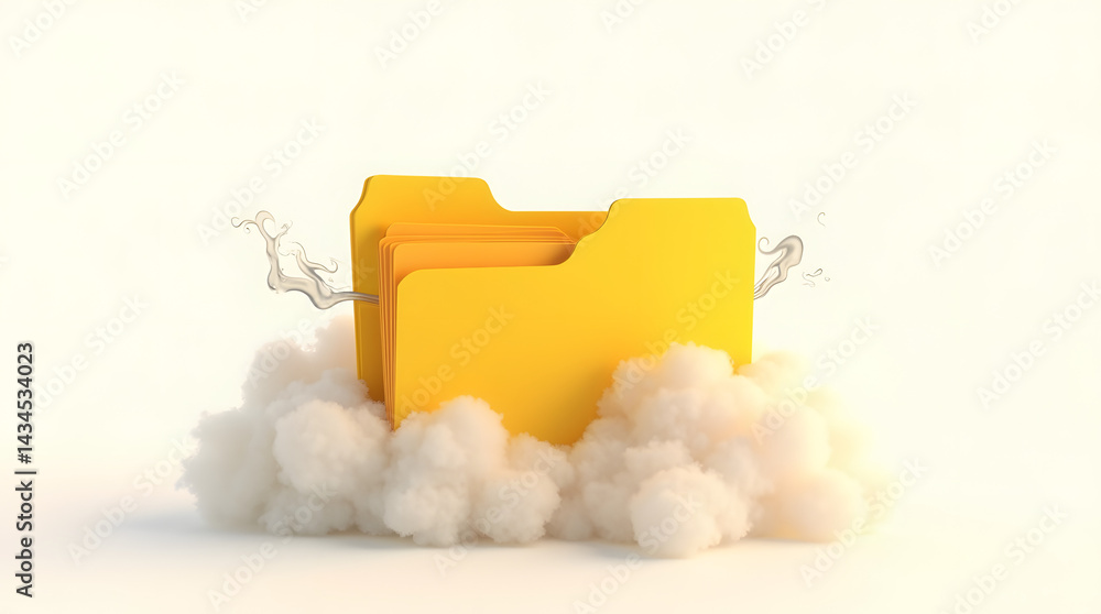 Aufkleber a vibrant yellow folder emerging from soft white clouds, symbolizing digital storage and data manage