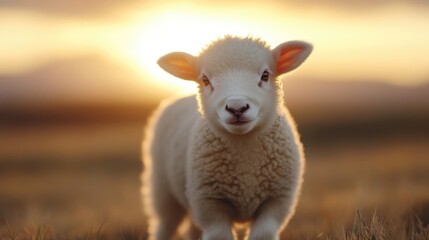 Obraz premium A fluffy lamb in golden light