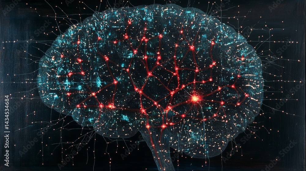 Poster abstract brain neural network digital art glowing lines connections technology futuristic modern des