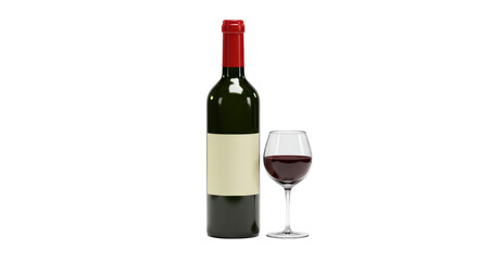 Isolated Bottle of Red Wine with Glass Filled to the Brim