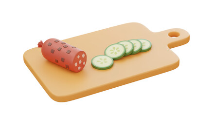 Isolated Sliced Cucumber On Cutting Board
