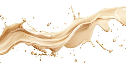 Creamy liquid splash, flowing wave, white background, food or beverage advertising