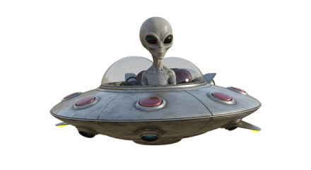 Isolated Alien in a Flying Saucer Retro Style © Matteo