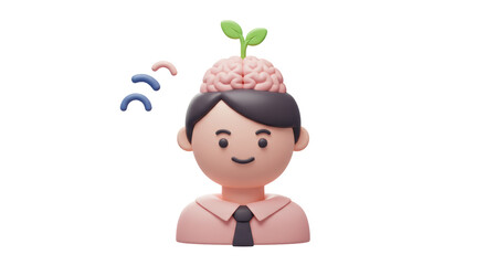 Isolated Man with Sprout Growing from Head 3D Rendering