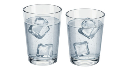 Isolated Two Glasses of Water with Ice Cubes