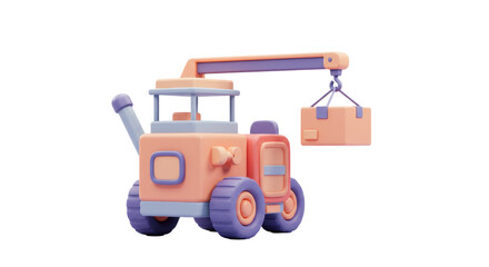 Isolated Toy Crane Lifting a Box