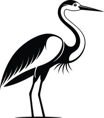 Obraz premium black-and-white-sleek-heron-icon--long-neck-and-le