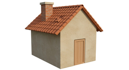 Isolated Simple House with Red Tile Roof