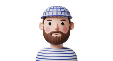 Isolated Cartoon Sailor with Striped Shirt and Hat