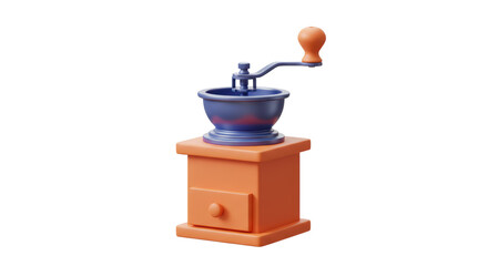 Isolated 3D Coffee Grinder with Drawer, Vintage Style