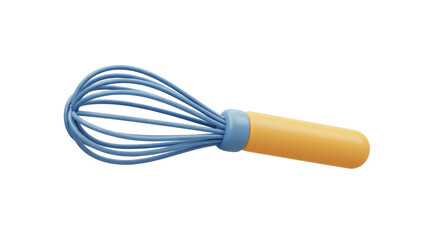 Isolated Whisk with Blue Wires and Wooden Handle