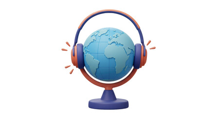 Isolated Earth Globe Wearing Headphones for Music Entertainment