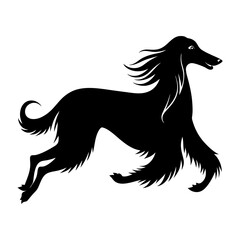 Happy Playful Afghan Hound Dog Illustration in black and white