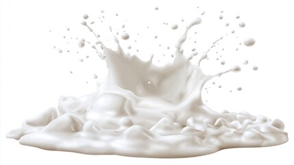 Milk splash, creamy texture, white background, food advertising