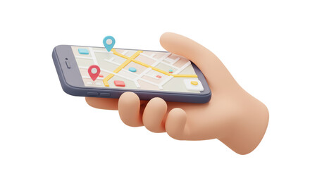 Isolated Hand Holding Smartphone Showing Map Application