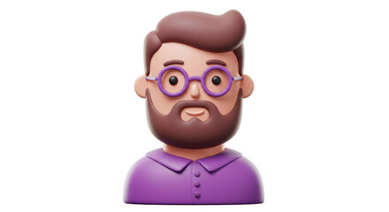 Isolated Cartoon Man with Glasses and Beard