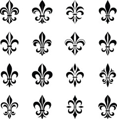 Obraz premium Sixteen Black Fleur-de-lis Designs on White Background