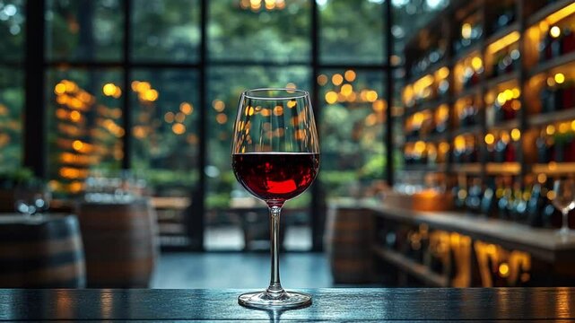 A Glass of Red Wine in a Wine Cellar