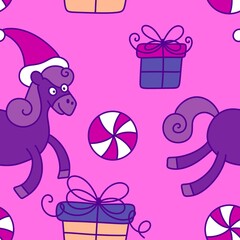 Christmas animals seamless horse pattern for wrapping paper and fabrics