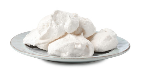 Delicious homemade meringue cookies isolated on white
