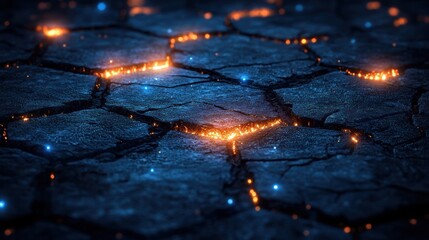 Cracked earth surface with glowing orange light emanating from the fissures.