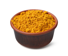 Superfood. Turmeric powder in bowl isolated on white