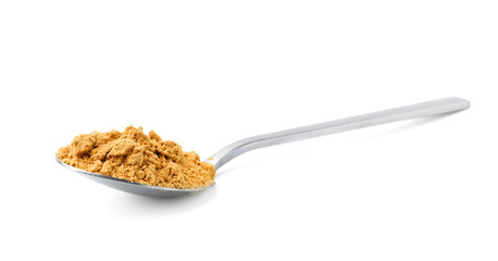 Superfood supplement. Turmeric powder isolated on white