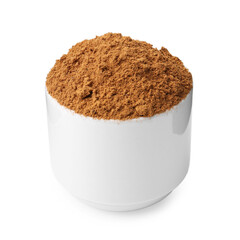 Superfood. Cinnamon powder in bowl isolated on white