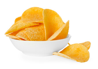 Tasty chips in bowl isolated on white