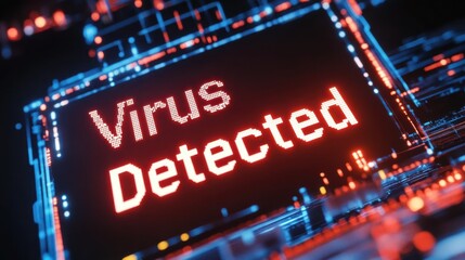 Digital Alert Indicating Virus Detected in Cyber Security System Interface