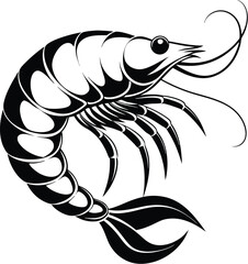 Shrimp silhouette, seafood icon, vector illustration, black shrimp design