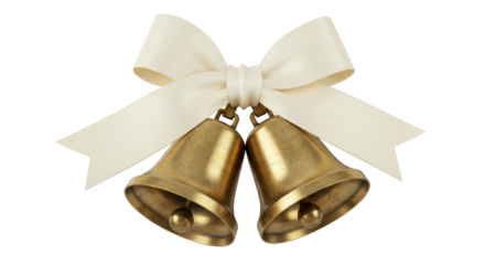 Isolated Christmas Bells with White Ribbon Festive Decoration