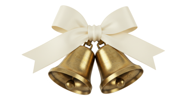 Isolated Christmas Bells with White Ribbon Festive Decoration