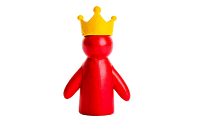 a charming wooden king figure with a bright yellow crown