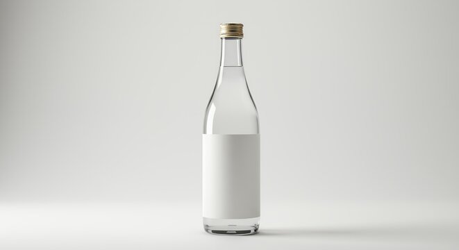 Elegant Clear Glass Sake Bottle with Gold Cap on White Background for Product Display and Ads