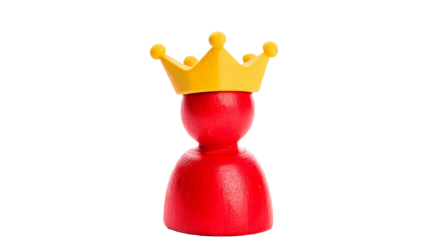 a figure of a wooden red king with a yellow crown