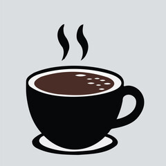 Black Coffee cup with smoke over coffee, side view coffee cup and coffee smoke on cup like tea cups with ring handle.coffee cup vectori llustration with coffee mug. Tea and coffee cup vector eps