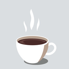 Black Coffee cup with smoke over coffee, side view coffee cup and coffee smoke on cup like tea cups with ring handle.coffee cup vector llustration with coffee mug. Tea and coffee cup vector eps